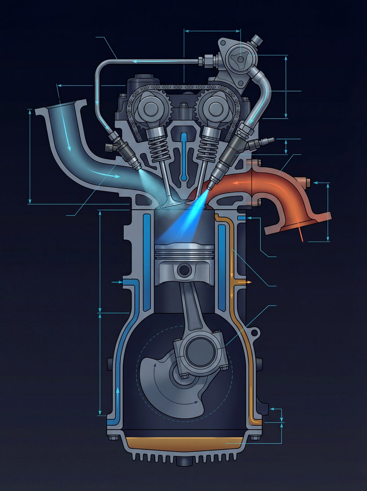 EA888 Gen3 engine cutaway showing integrated exhaust manifold, IHI IS20 turbo, dual VVT, and direct injection system