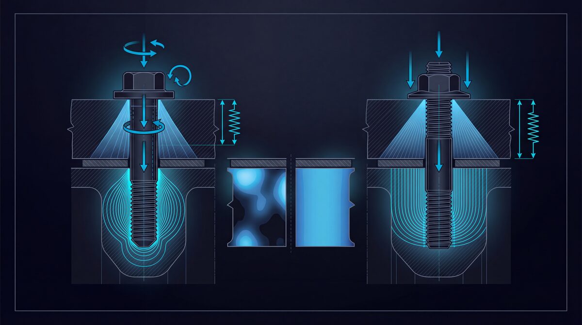 ARP head stud vs head bolt comparison showing clamping force distribution — studs provide uniform axial stretch vs bolt twisting friction